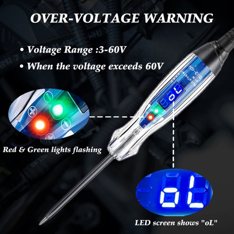 3-60v Dc LED Digital Circuit Tester Automotive Light Tester Electric Probe Test Pen Fault Repair Detector Tool