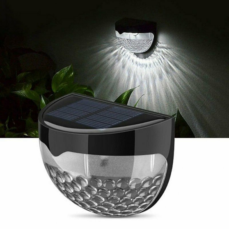 2pcs Solar Semi-circular Wall Light 6LED Waterproof for Stair Outdoor Fence Porch Garden White Shell Warm White