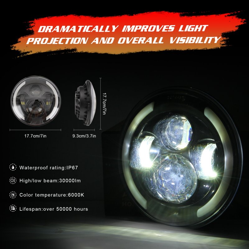 Car Headlights 7 Inch LED Headlights Halo Angle Eye 200W For Jeep Wrangler JK TJ LJ 97-17 