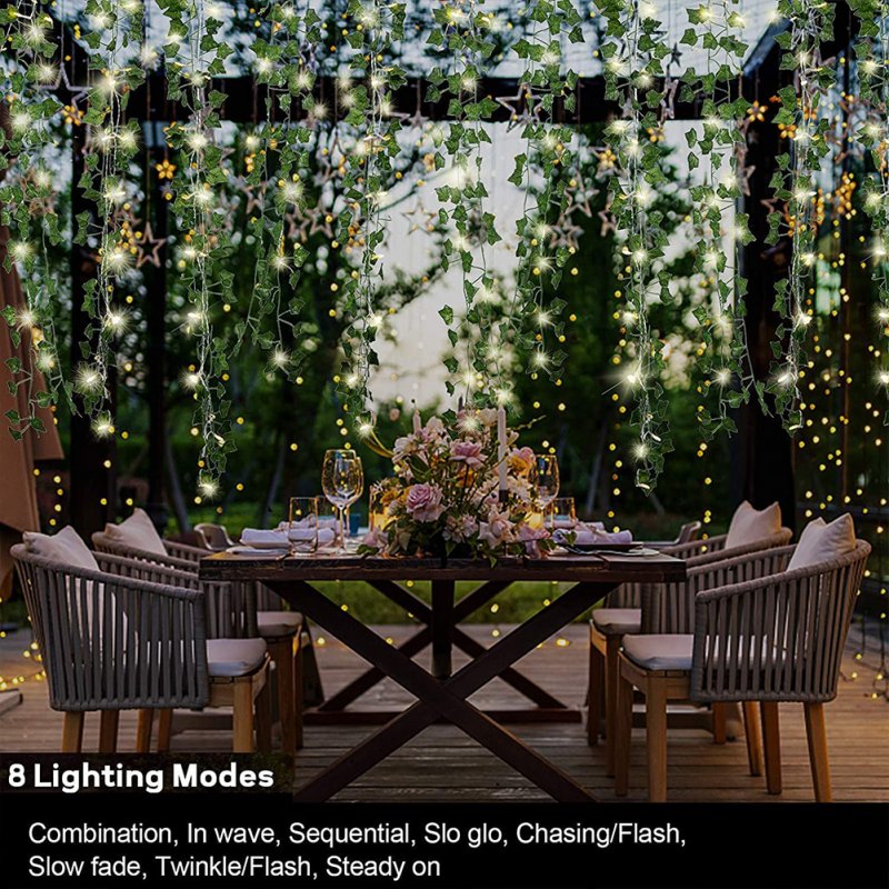 Artificial Green Leaf Rattan Lights 8 Modes Rechargeable Battery Lights String For Outdoor Garden Balcony Decoration 