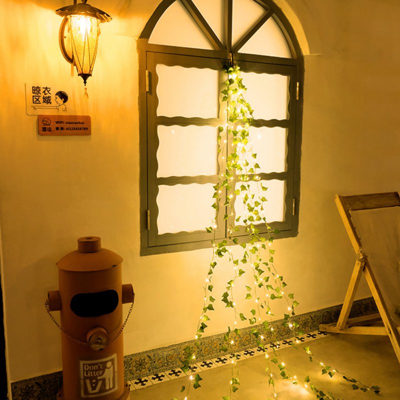 Artificial Green Leaf Rattan Lights 8 Modes Rechargeable Battery Lights String For Outdoor Garden Balcony Decoration 