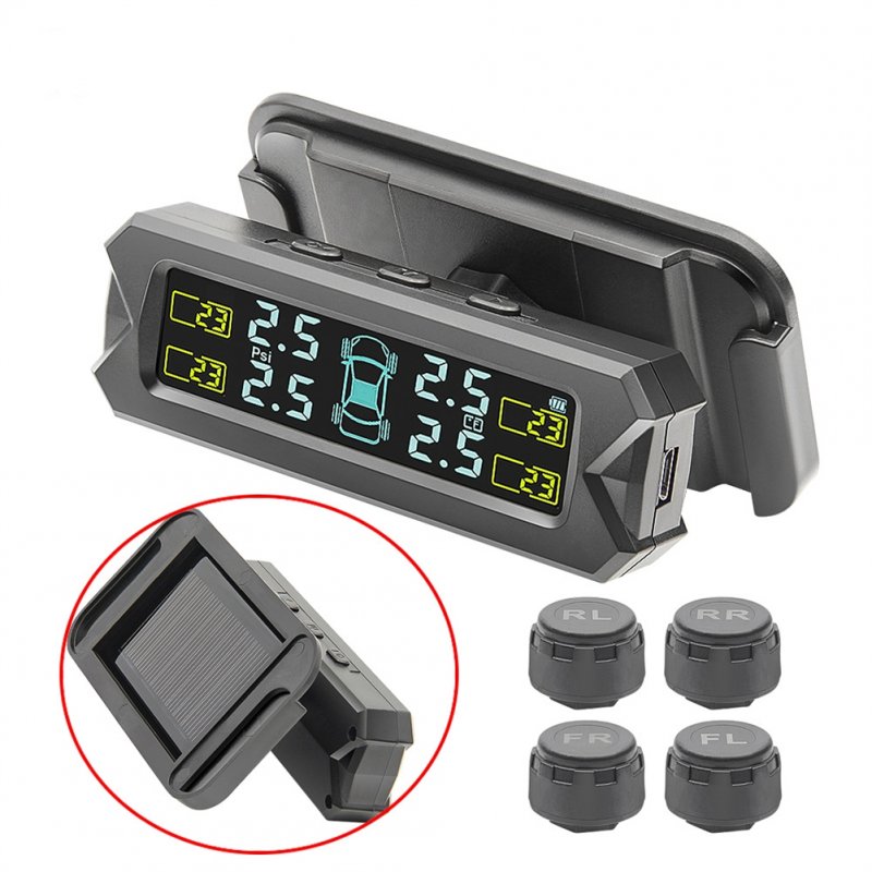 Car TPMS Tire Pressure Monitoring System with 4 Sensors Solar Power External Tire Pressure Tire Temperature Monitor