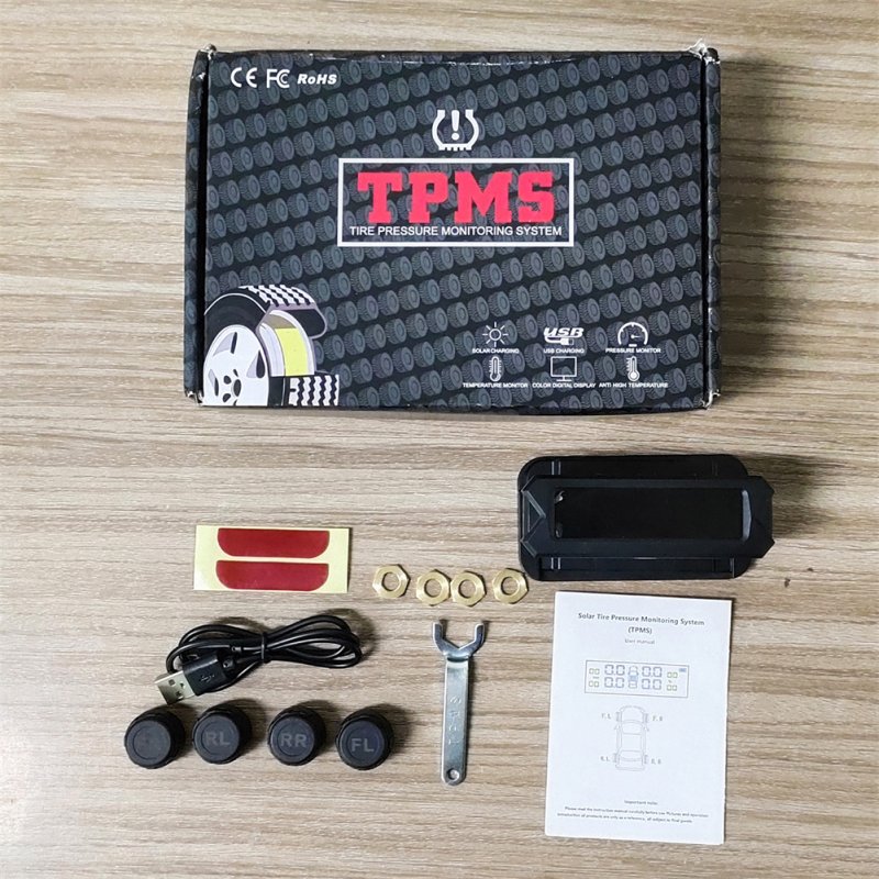 Car TPMS Tire Pressure Monitoring System with 4 Sensors Solar Power External Tire Pressure Tire Temperature Monitor