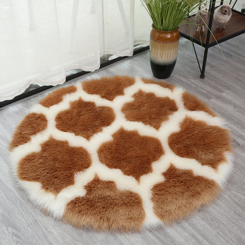 Fuzzy Rug Area  Rug Round Floor Mat Carpet For Bedroom Living Room Home Decor White lantern with black edge_60cm in diameter