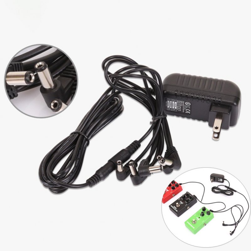 Pedal Power Adapter Supply 9V DC 1A for Guitar Effect Pedal with Cable 5 Way Chain Cord 