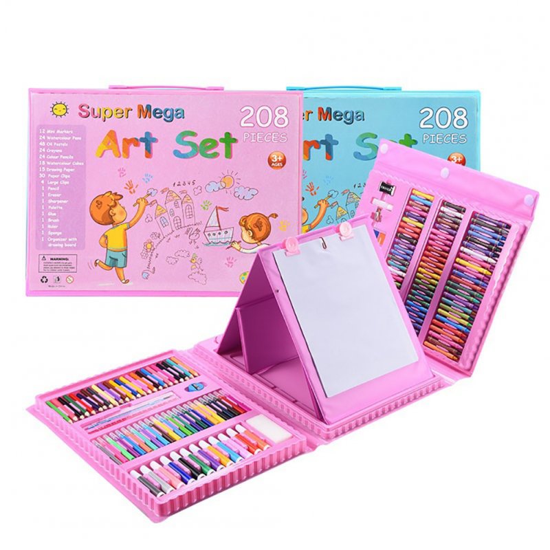 208Pcs Kids Drawing Kit Cartoon Design Assorted Bright Colors Multi Purpose Colored Crayon For Coloring Painting 