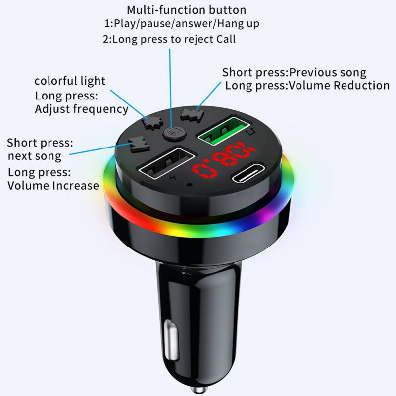 F15 Car Mp3 Player Bluetooth Receiver Hands-free Adapter Dual Usb Smart Charging Fm Transmitter 