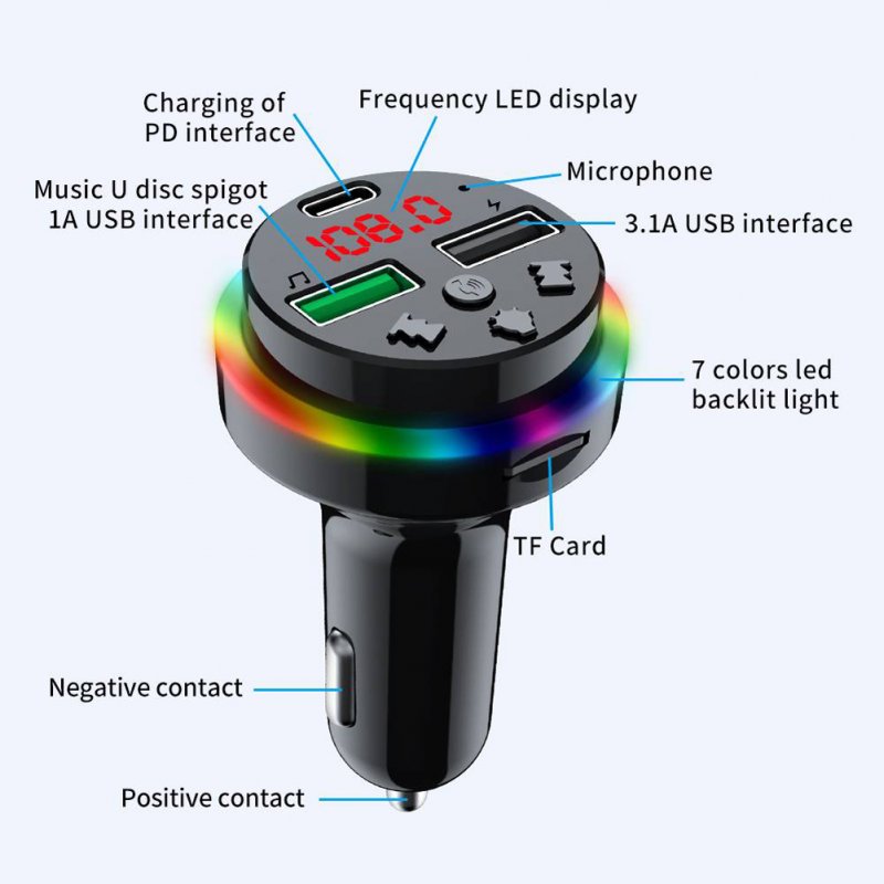 F15 Car Mp3 Player Bluetooth Receiver Hands-free Adapter Dual Usb Smart Charging Fm Transmitter 