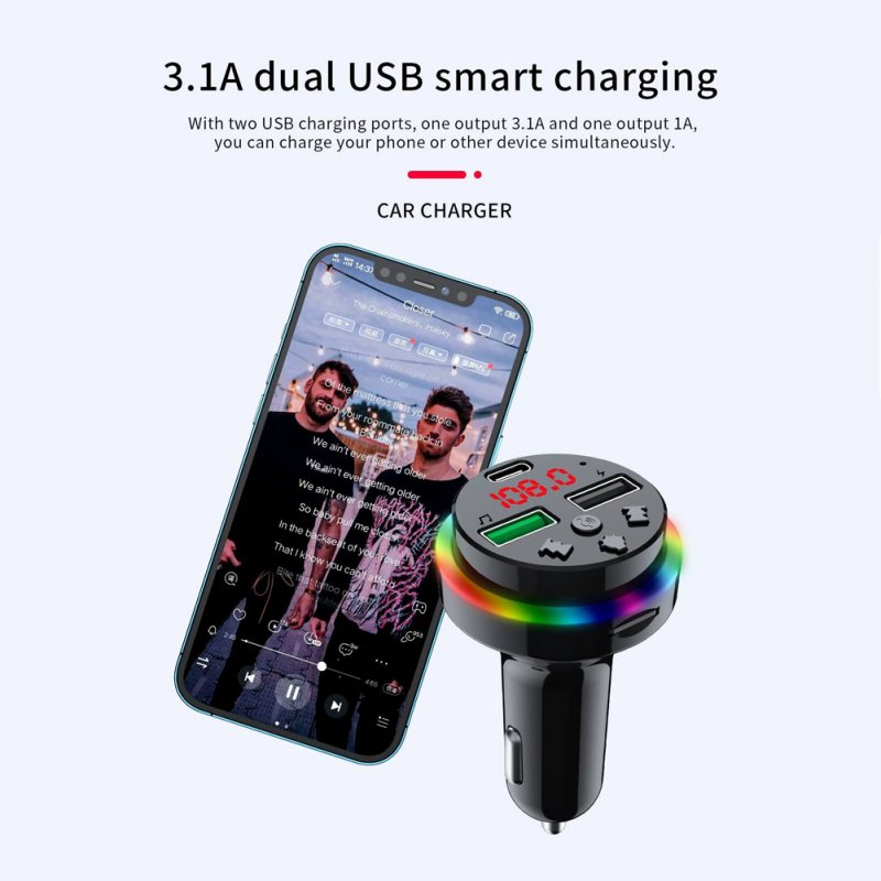 F15 Car Mp3 Player Bluetooth Receiver Hands-free Adapter Dual Usb Smart Charging Fm Transmitter 