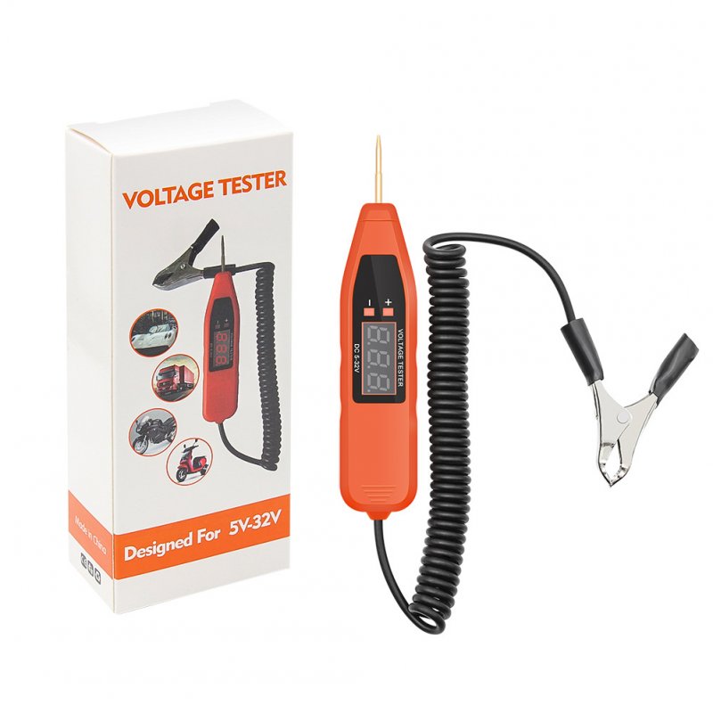5-32v Car Voltage Circuit Test Pen Digital Power Probe Pencil Diagnostic Tool For Cars Trucks Boats Trailers (black/orange random)