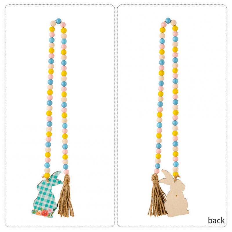 Easter Colorful Wooden Beads Hanging Garland With Plaid Print Rabbit Pendant For Easter Holiday Party 