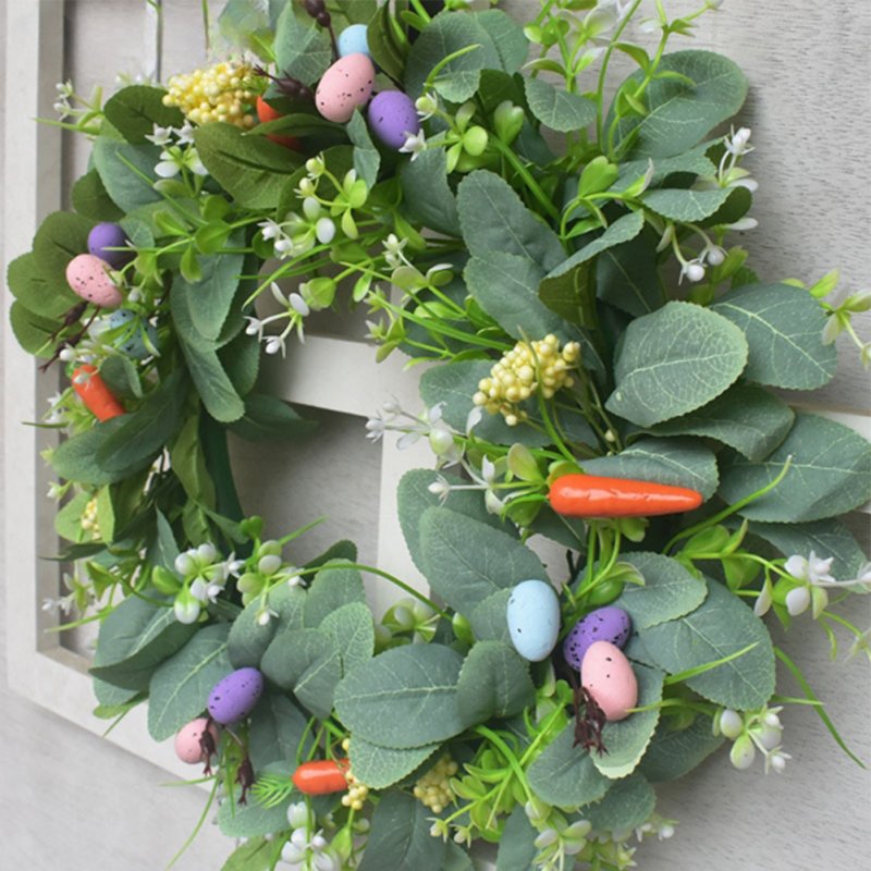 42cm Diameter Artificial Wreath Easter Eggs Flowers Decorative Wreath For Front Door Wall Window Decor 42cm