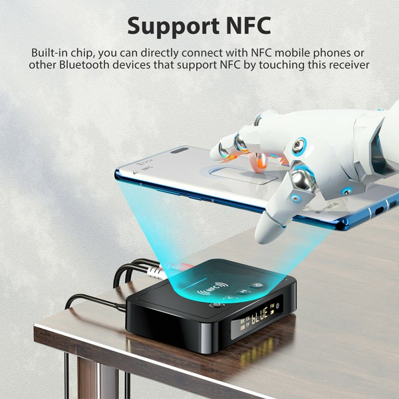 Nfc Wireless Transmitter Receiver Car Bluetooth-compatible 5.0 Adapter M6 Fm 3-in-1 Audio Adapter With Led Display 