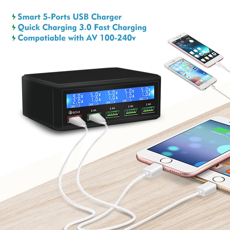 50W Quick Charge 3.0 5 Port USB Charger Adapter Mobile Phone Fast Charger for iPhone Samsung Xiaomi Tablet Charger black_AU