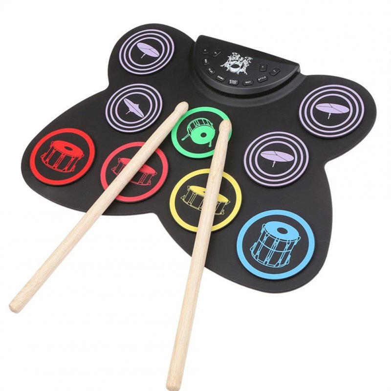 Hand Roll Electronic Drum Set Foldable Silicone Roll Up Drum Pad With Drumsticks Foot Pedals For Beginner Practicing 