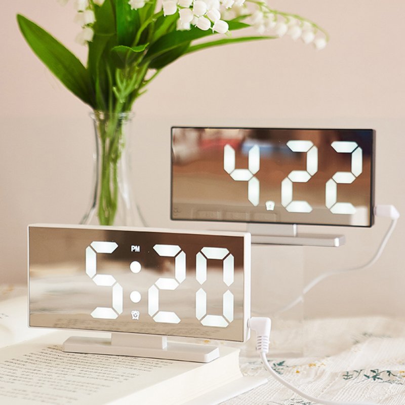 Led Digital Alarm Clock Electronic Large Display Curved Screen Desk Clock with Power Off Memory Function