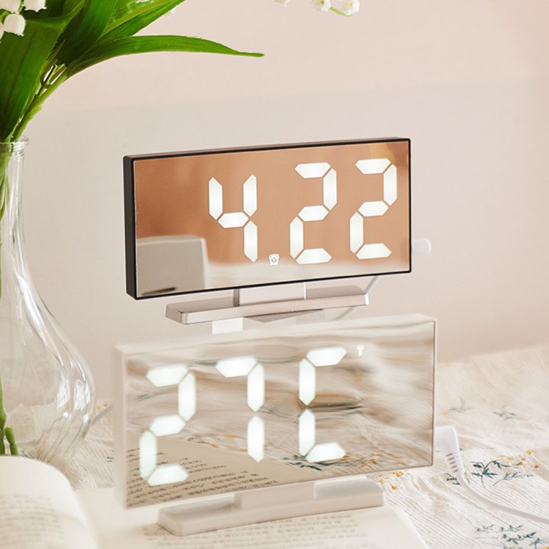 Led Digital Alarm Clock Electronic Large Display Curved Screen Desk Clock with Power Off Memory Function