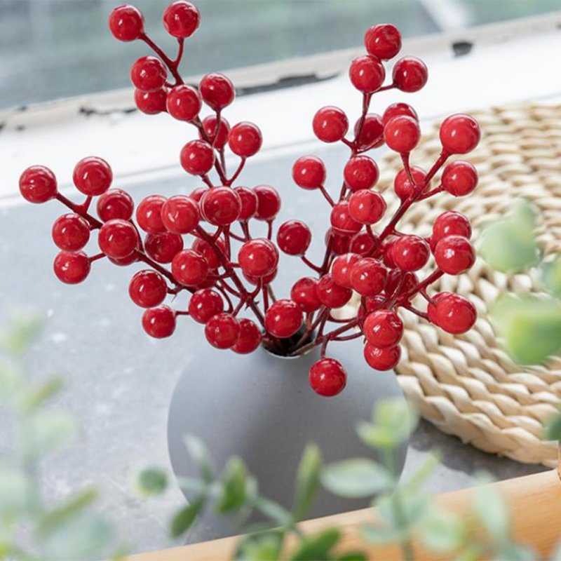 6 Heads 5pcs/Bunch Artificial Berries Branch Fake Plants Flowers Bouquet DIY Wreath Supplies Accessories For Christmas Party Home Decor 