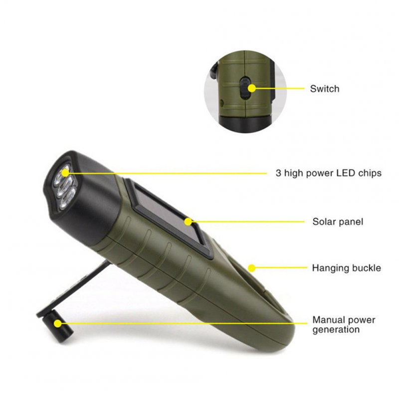 Solar Hand Press Crank Flashlight Portable Rechargeable Ergonomic Design Torch Camping Lamp Multi-function 
