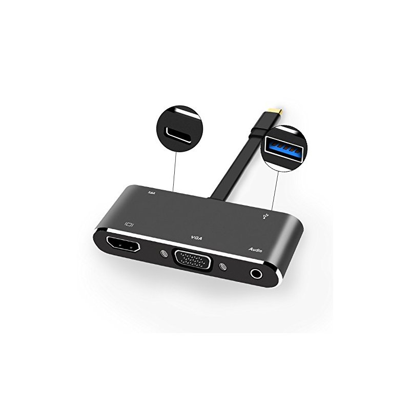 5-in-1 Adapter Hub with HDMI+VGA+USB3.0+3.5mm Audio+USB Type-C interface for Computer/Tablet/Smartphone/Display 