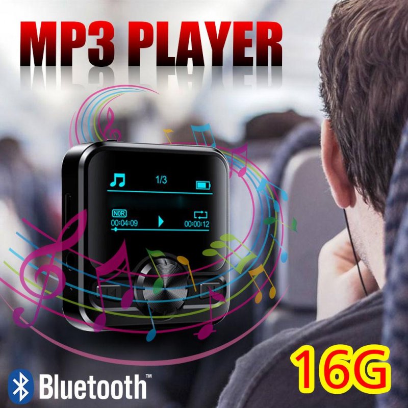 1.2-inch OLED Color Display M9 HiFi Sports Bluetooth Clip MP3 Player Voice Recorder Hifi MP3  Black with Bluetooth