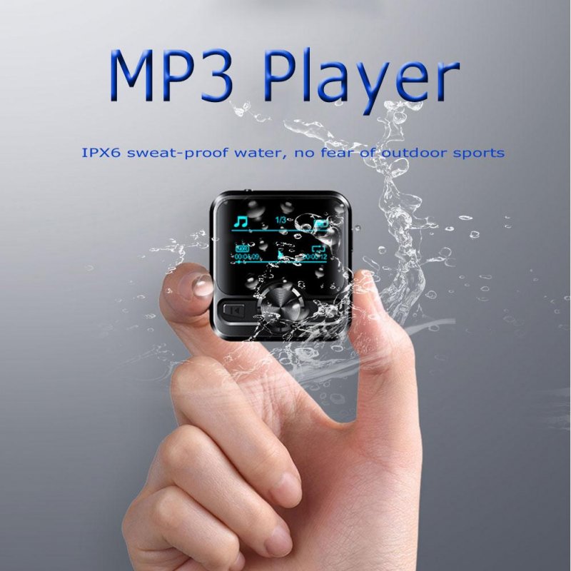 1.2-inch OLED Color Display M9 HiFi Sports Bluetooth Clip MP3 Player Voice Recorder Hifi MP3  Black with Bluetooth