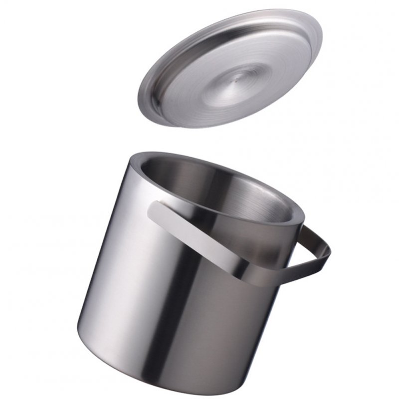 1.3l Double-wall Stainless Steel Insulated Ice Bucket With Ice Tong For Home Bar Outdoor Chilling Beer 