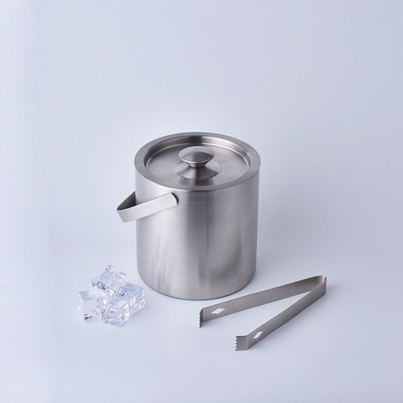 1.3l Double-wall Stainless Steel Insulated Ice Bucket With Ice Tong For Home Bar Outdoor Chilling Beer 