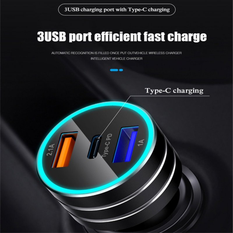 3.1A Dual USB Vehicle Charger TYPE-C Charge Interface Fast Car Charger 
