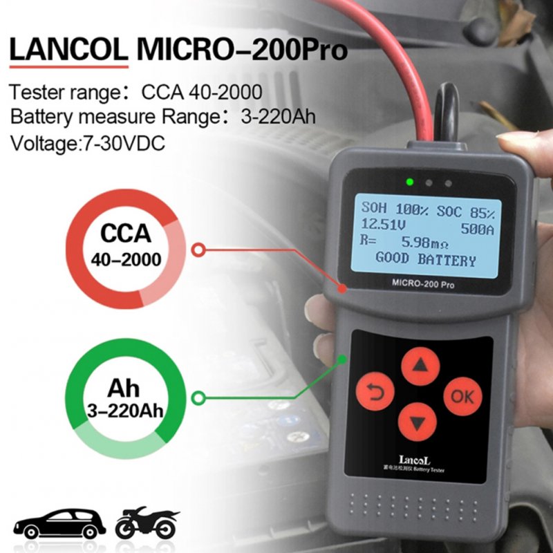Micro-200 Pro Car Battery Tester 12V 3-220ah Battery Analyzer Charging Test Diagnostic Tool 
