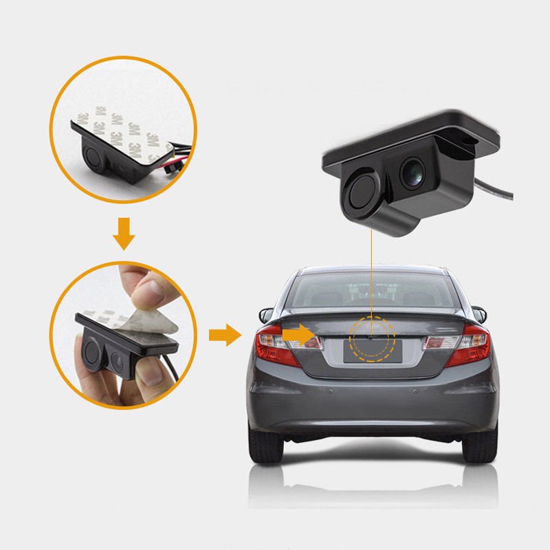 2 In 1 Camera with Parking Sensor Kit Autos Reversing Rearview Backup Parking Camera  