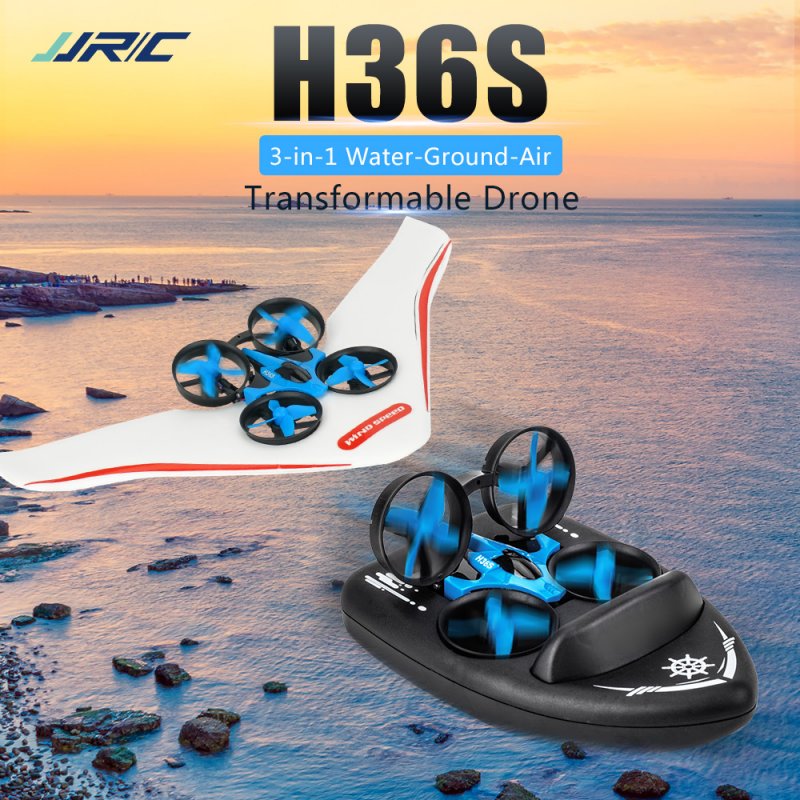 jjrc H36S RC Terzetto Drone Boat Car Gliding Water Ground Air 4-Mode 2.4G 4CH 360° Roll Function Speed Switching RC Drone Toy 1 battery