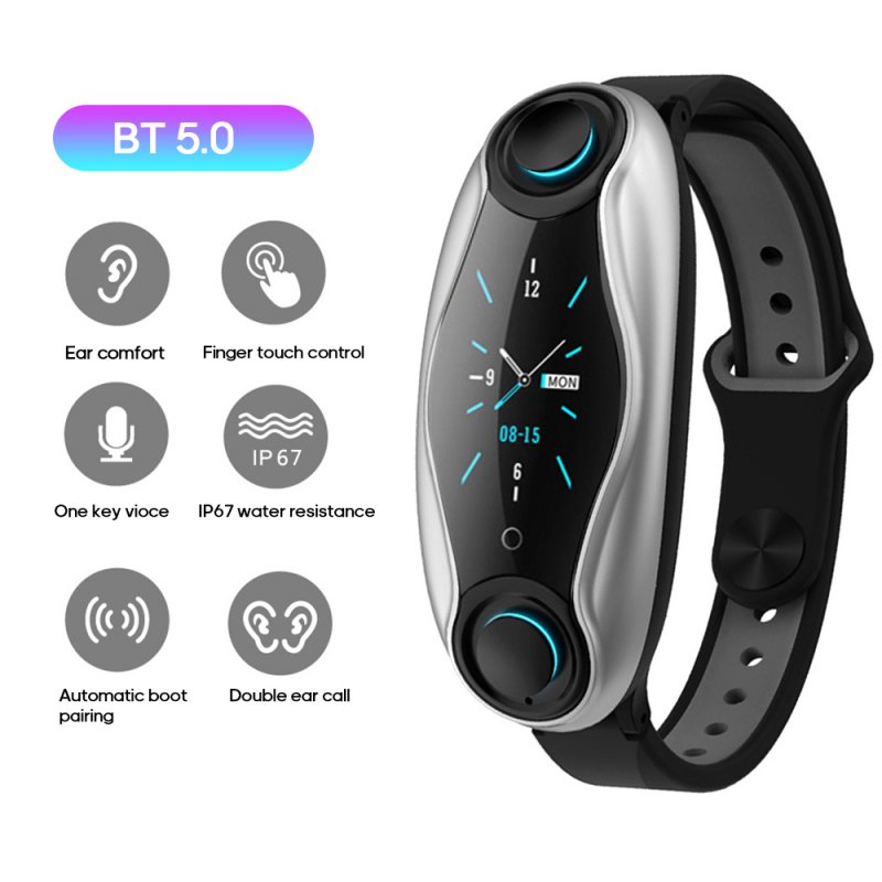 T90 Fitness Bracelet Bluetooth 5.0 with Wireless Earphones IP67 Waterproof Sport Smart Watch Clock for Android IOS Phone 