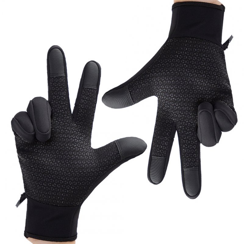 Motorcycle Riding Gloves Zipper Design Non-slip Windproof Fleece Lined Warm Gloves for Men Women Grey M