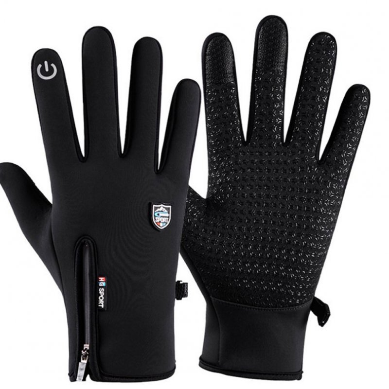 Motorcycle Riding Gloves Zipper Design Non-slip Windproof Fleece Lined Warm Gloves for Men Women Grey M