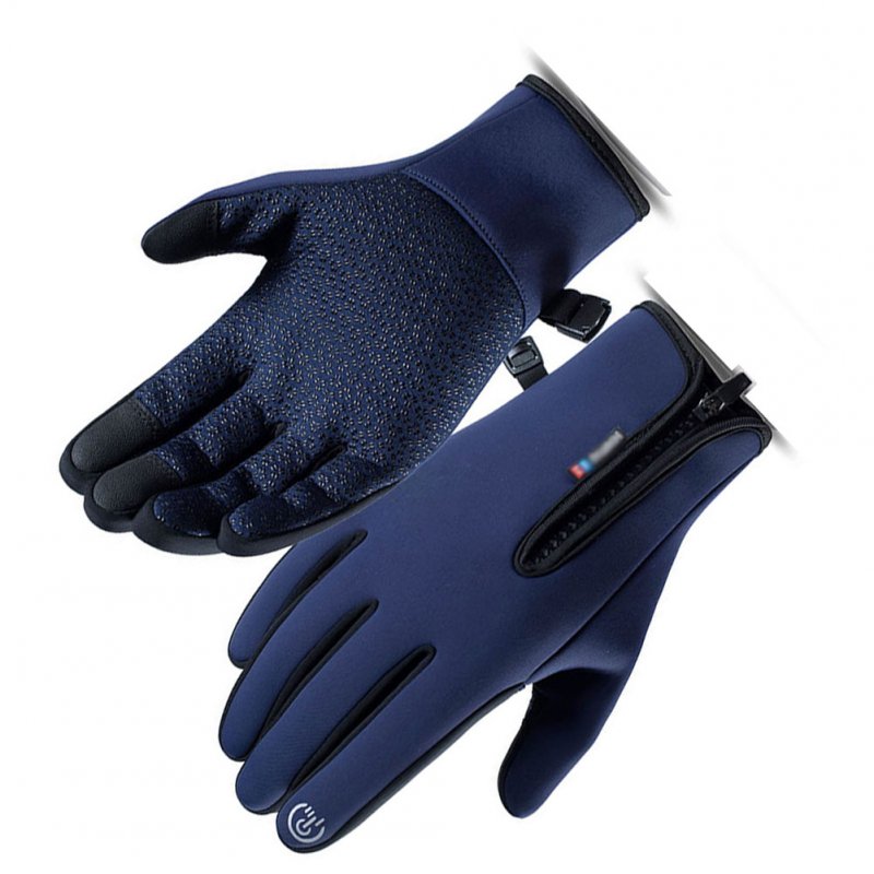 Motorcycle Riding Gloves Zipper Design Non-slip Windproof Fleece Lined Warm Gloves for Men Women Grey M