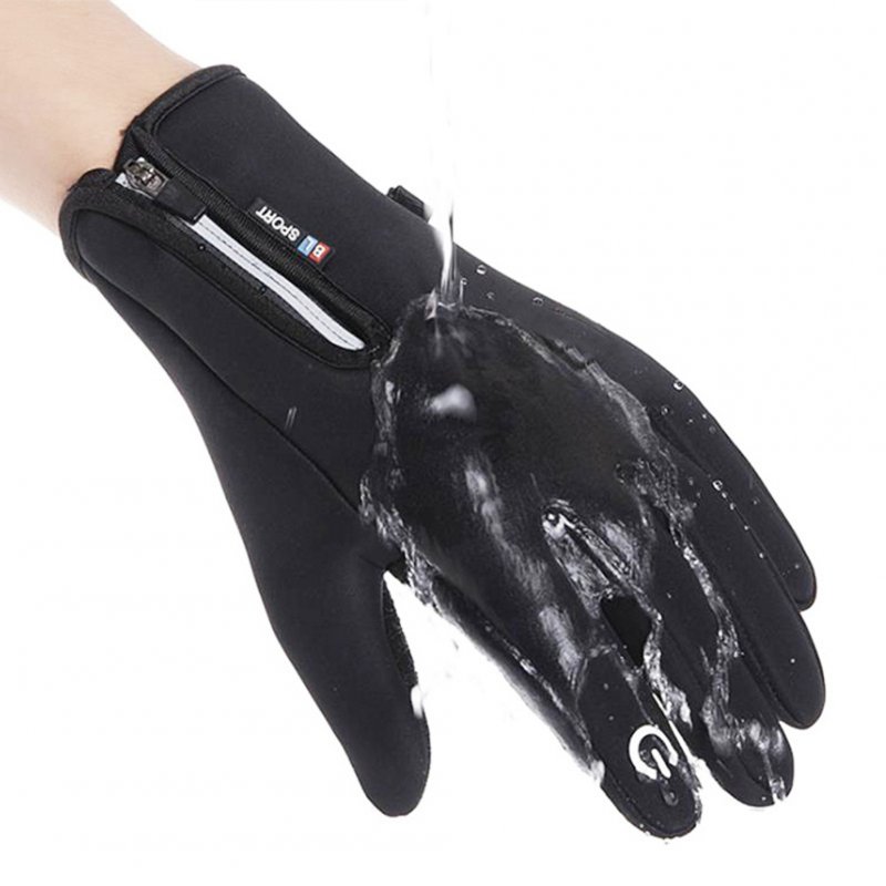 Motorcycle Riding Gloves Zipper Design Non-slip Windproof Fleece Lined Warm Gloves for Men Women Grey M