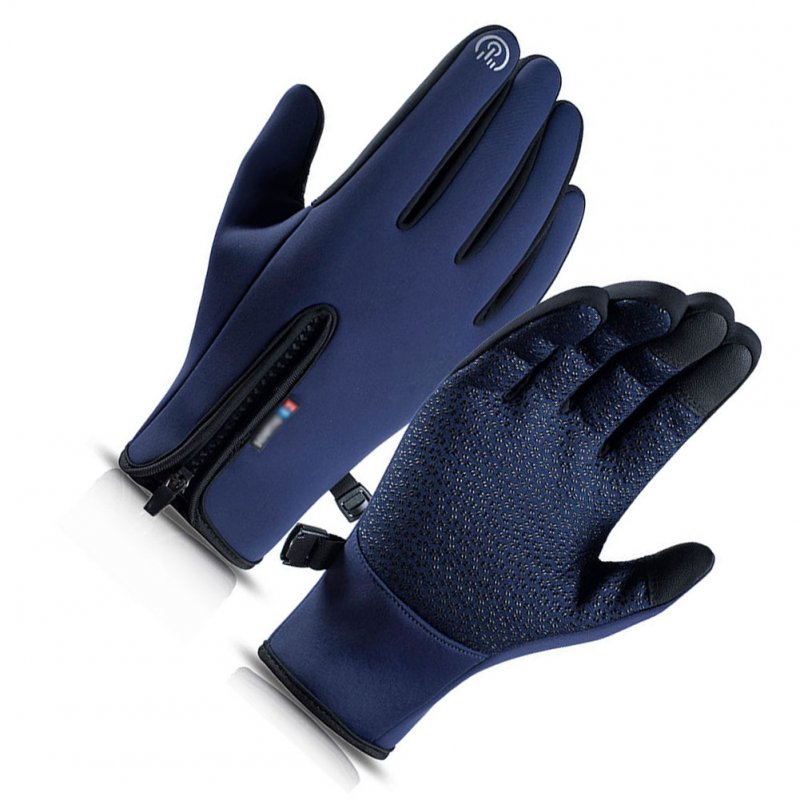 Motorcycle Riding Gloves Zipper Design Non-slip Windproof Fleece Lined Warm Gloves for Men Women Grey M