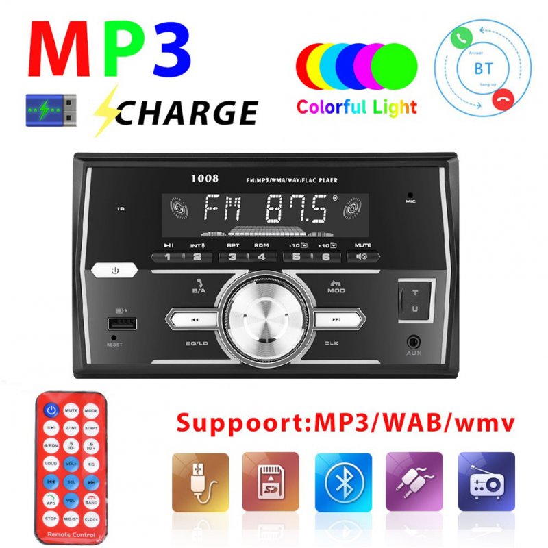 Dual Din Car Mp3 Player Bluetooth Hands Free Iso Interface Ubs Player Multimedia Fm Radio Aux Playback 