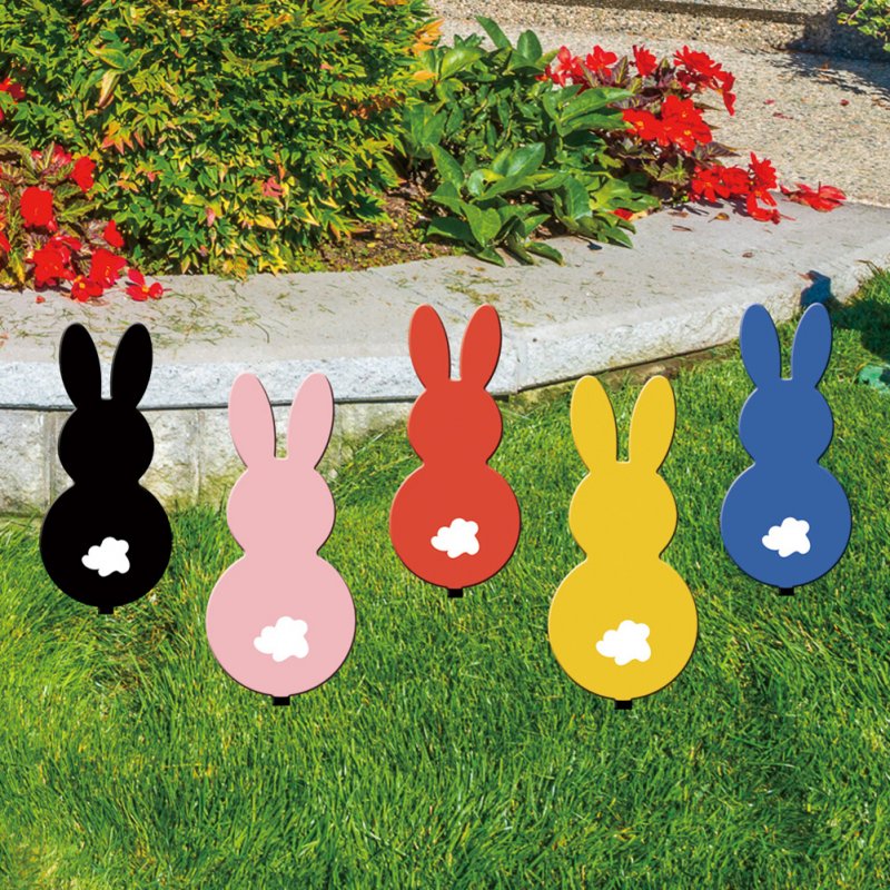 5pcs Easter Colorful Rabbit Acrylic Yard Stakes Double Sided Pattern Yard Signs For Outdoor Festival Decoration 