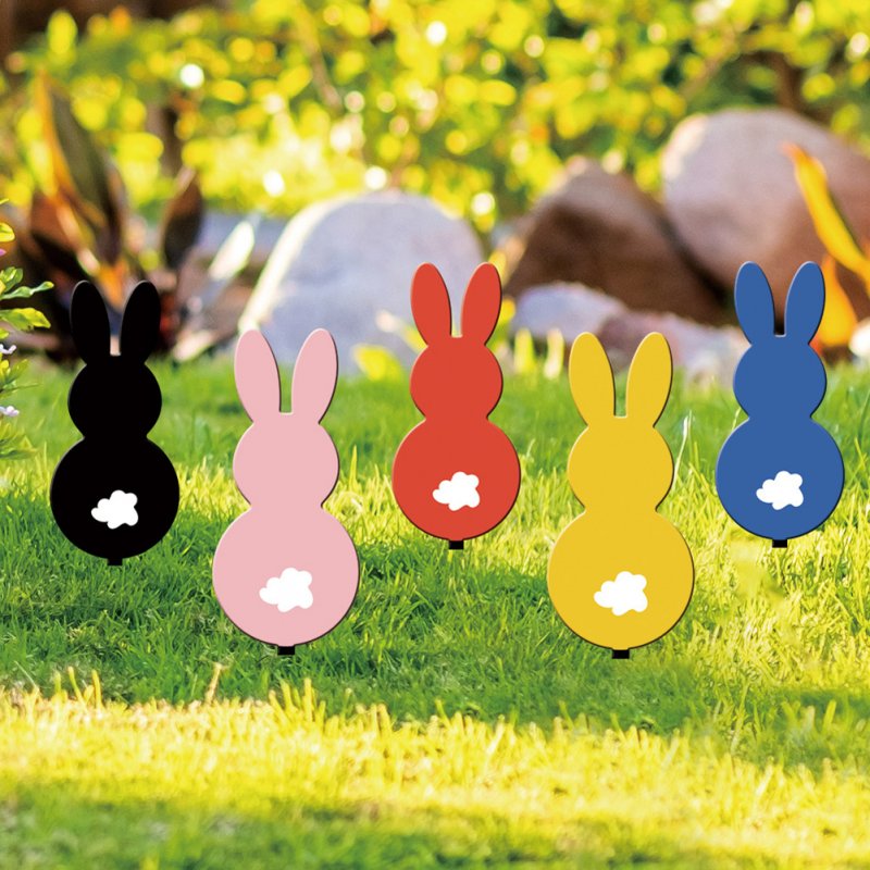 5pcs Easter Colorful Rabbit Acrylic Yard Stakes Double Sided Pattern Yard Signs For Outdoor Festival Decoration 