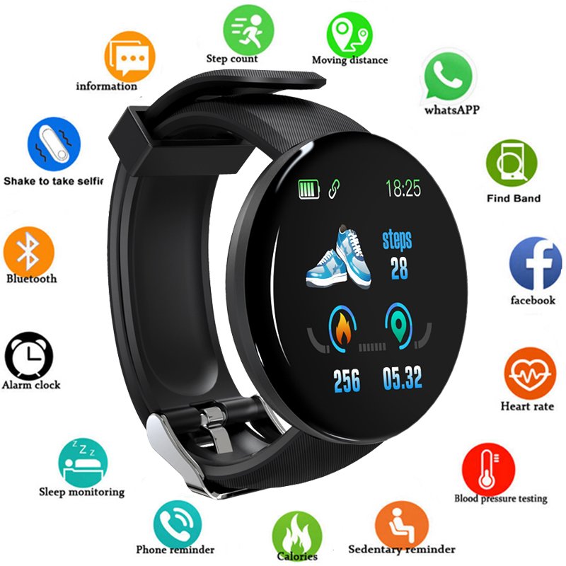 D18 Fitness Watch Smart Bracelet Heart Rate Monitor Blood Pressure Blood Oxygen Measurement Healthy Life Sleep Tracker for iOS Android Phone 