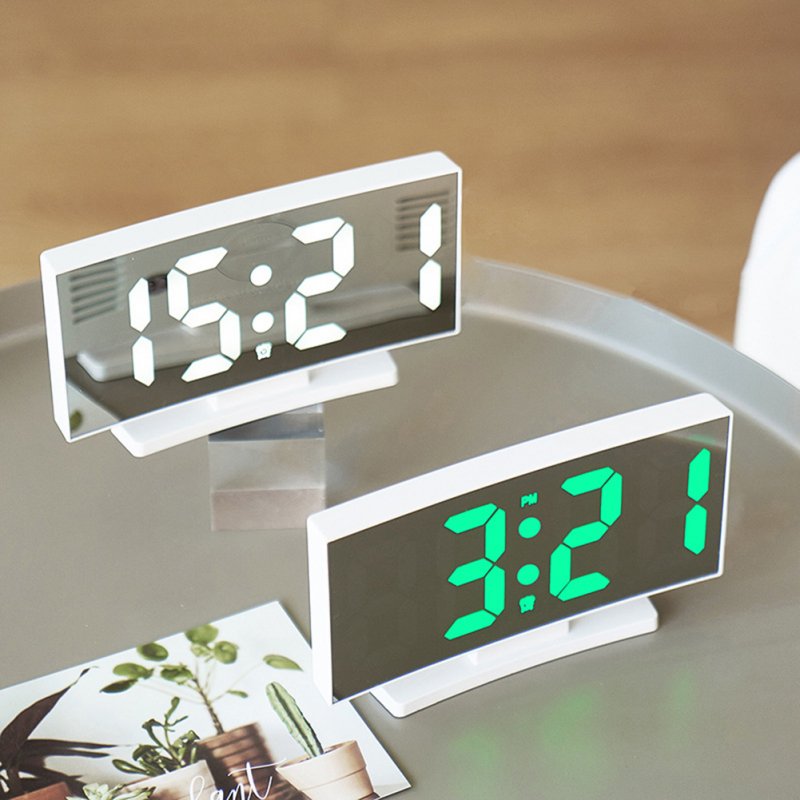 Led Digital Alarm Clock Electronic Large Display Curved Screen Desk Clock with Power Off Memory Function