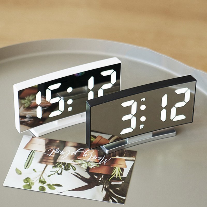 Led Digital Alarm Clock Electronic Large Display Curved Screen Desk Clock with Power Off Memory Function