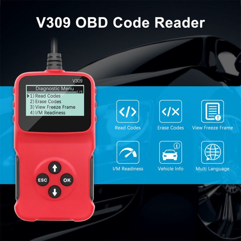 V309 Car Obd Scanner Multi-language Code Reader Fault Code Clear Car Diagnostic Scanner Auto Tool Vc309 Vc300 V300