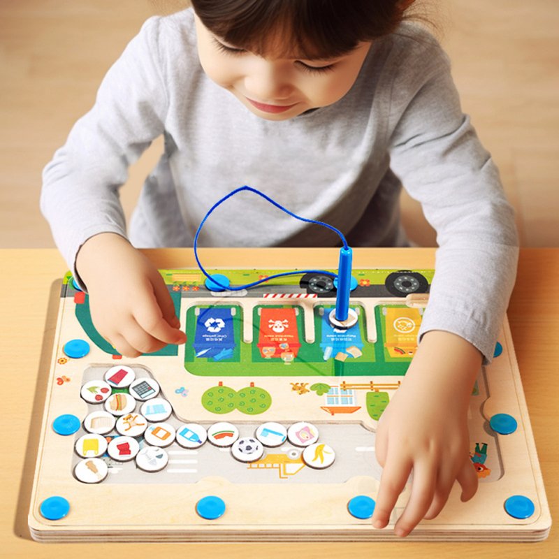 Wooden Magnetic Maze Board Learning Sorting Board Magnetic Early Educational Toys For Kindergarten Boys Girls Gifts A