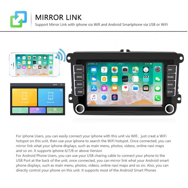 2-din 7-inch Android Car Navigation Central Control Large-screen Built-in Wireless Carplay Radio for Volkswagen