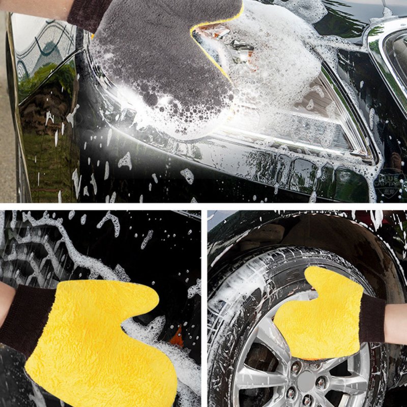 Plush Car Washing Gloves Double-sided Coral Fleece Velvet Wiping Mitt Thickened Cleaning Brush Tools 