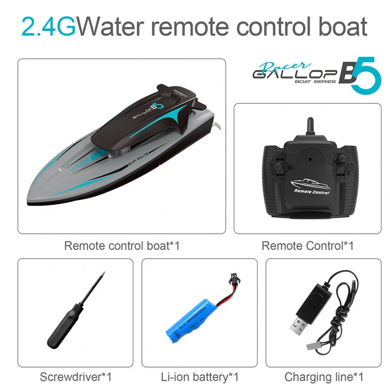 B5 Remote Control Speedboat with Lights 4 Channels Dual Motor 2.4 Ghz Remote Control Boat 