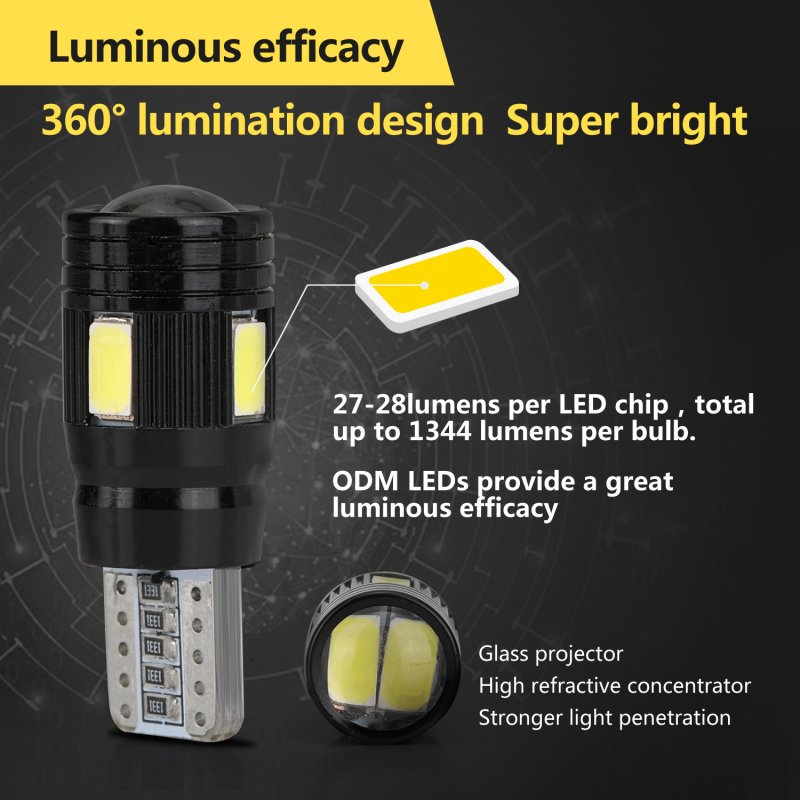 2pcs/4pcs/10pcs T10 LED Headlight Kit 6000K Low Beam White Lens Fog Marker Light - Black White light